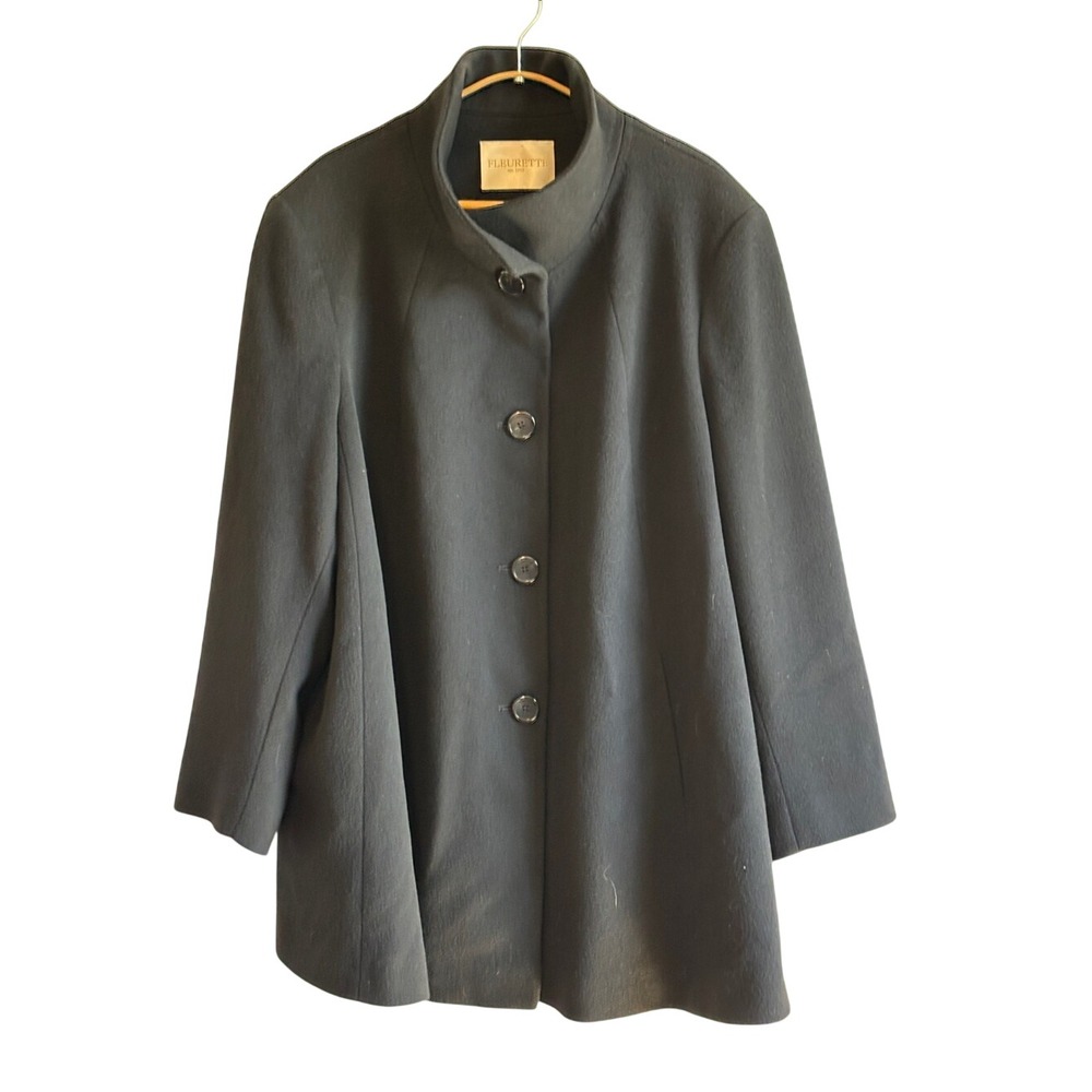 FLEURETTE Swing Coat Black Women 22 Loro Piana Wool Stand Collar Pea Coat